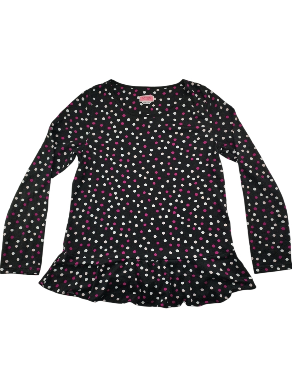 Kate Spade Women S Black Pink White Polka Dot Ruffle Hem Top Casual Relax